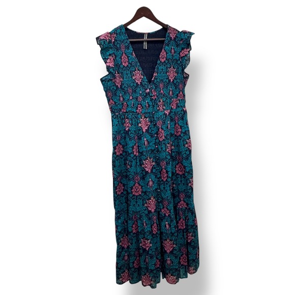 Anthropologie Women The Peregrine Floral Midi Dress Blue L Boho Cottagecore NWOT - Picture 2 of 8